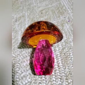 Elegant Glass Mushroom Ornament - Pink and Amber